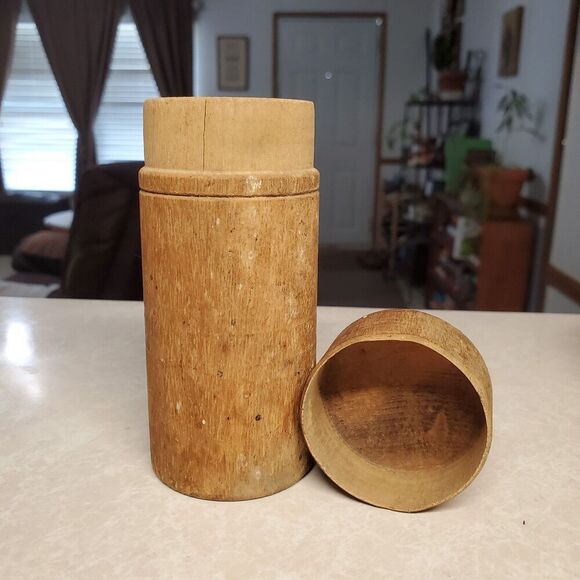 Wooden Round Cylinder Box With Lid Vintage Storage Box 4.5 In - Picture 5 of 12